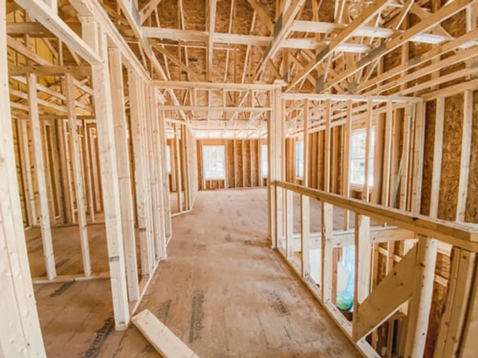 Residential construction project under way with full framing in the San Bernardino Mountains
